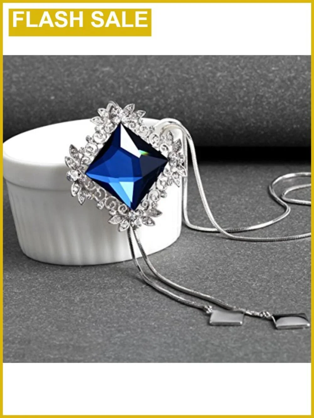 Long Chain Necklace Rhombus Glass Pendant Boho Sweater Jewelry for Women